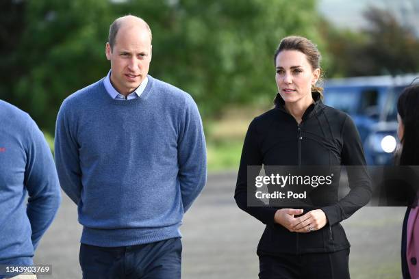 Prince William, Duke of Cambridge and Catherine, Duchess of Cambridge visit the City of Derry Rugby Club on September 29, 2021 in Londonderry,...