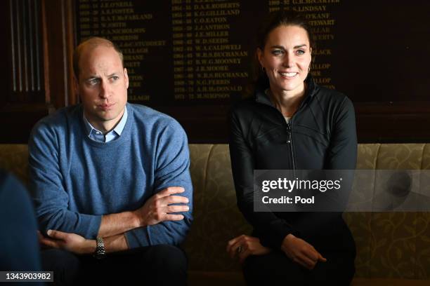 Prince William, Duke of Cambridge and Catherine, Duchess of Cambridge visit the City of Derry Rugby Club on September 29, 2021 in Londonderry,...