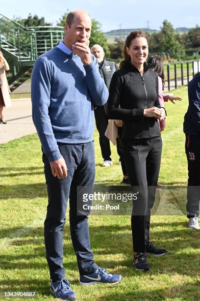Prince William, Duke of Cambridge and Catherine, Duchess of Cambridge visit the City of Derry Rugby Club on September 29, 2021 in Londonderry,...