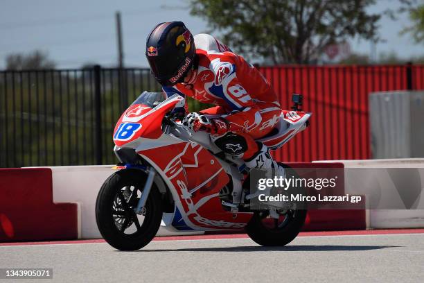 Jett Lawrence of Australia heads down a straight during the pre-event "Marc Marquez and Jett Lawrence, Riding Honda NSF100’s on COTA’s karting track"...