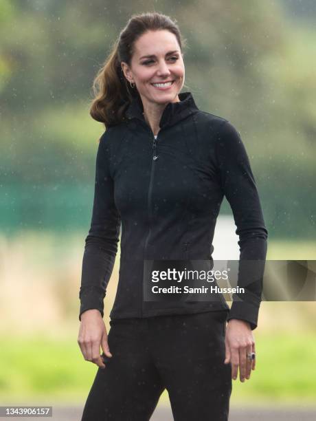 Catherine, Duchess of Cambridge visits the City of Derry Rugby Club on September 29, 2021 in Londonderry, Northern Ireland.