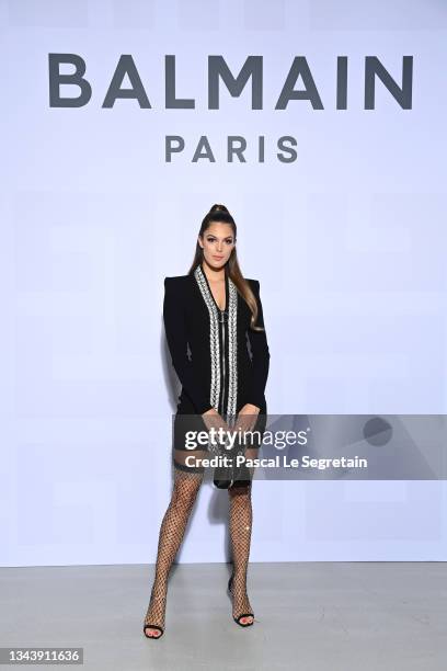 Iris Mittenaere attends the Balmain Festival as part of Paris Fashion Week Womenswear Spring/Summer 2022 at La Seine Musicale on September 29, 2021...