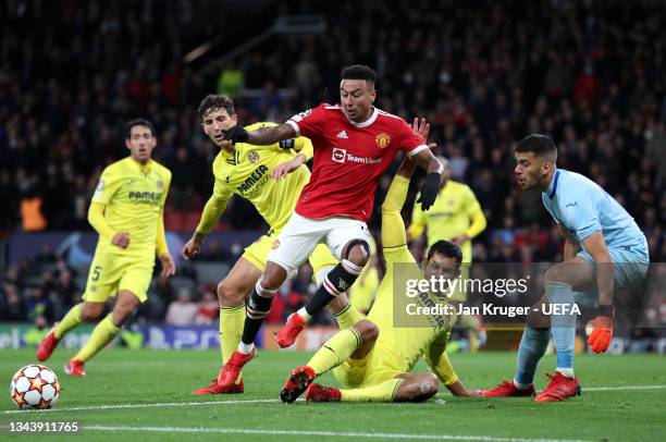 Jesse Lingard of Manchester United makes a pass towards Cristiano Ronaldo of Manchester United who then scores their side's second goal during the...