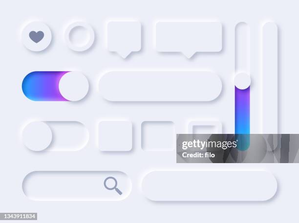 bildbanksillustrationer, clip art samt tecknat material och ikoner med neumorphic interface gui design elements - slå på och av