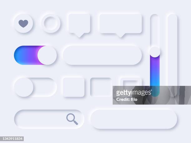 neumorphic interface gui design elements - graphical user interface stock illustrations