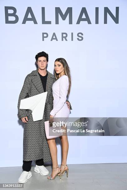 Blake Gray and Amelie Zilber attend the Balmain Festival as part of Paris Fashion Week Womenswear Spring/Summer 2022 at La Seine Musicale on...