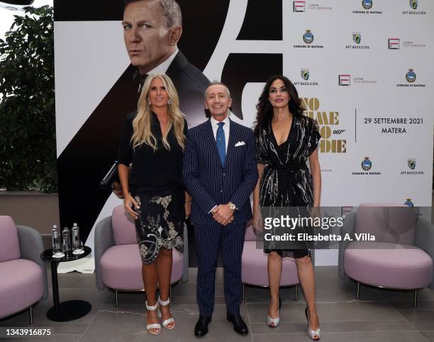 Tiziana Rocca, Roberto Stabile President of Lucana Film Commission and Maria Grazia Cucinotta attend the press conference for "No Time To Die"...