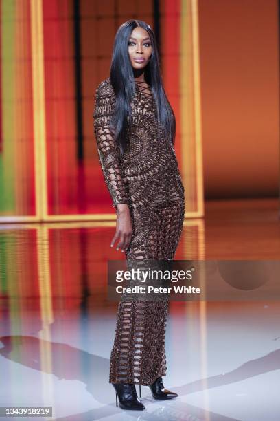 Naomi Campbell walks the runway during the Balmain Festival V02 Womenswear Spring/Summer 2022 show as part of Paris Fashion Week at La Seine Musicale...