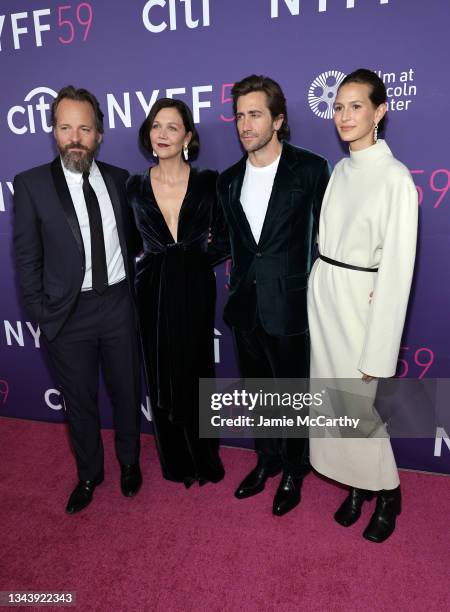 Peter Sarsgaard, Maggie Gyllenhaal, Jake Gyllenhaal and Jeanne Cadieu attend the premiere of "The Lost Daughter" during the 59th New York Film...