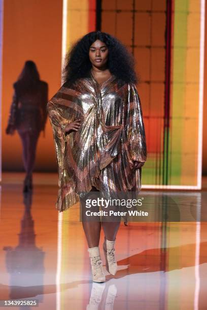 Precious Lee walks the runway during the Balmain Festival V02 Womenswear Spring/Summer 2022 show as part of Paris Fashion Week at La Seine Musicale...