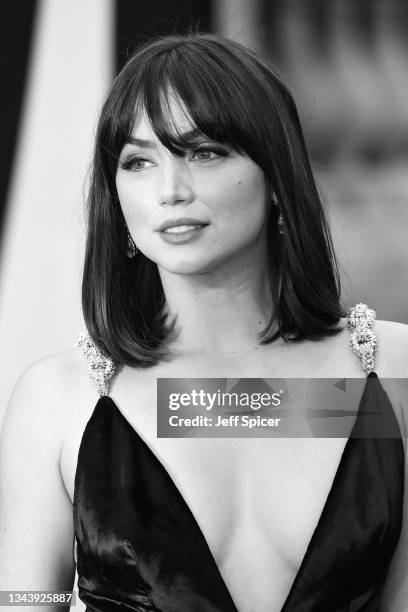 Ana De Armas attends the World Premiere of "NO TIME TO DIE" at the Royal Albert Hall on September 28, 2021 in London, England.