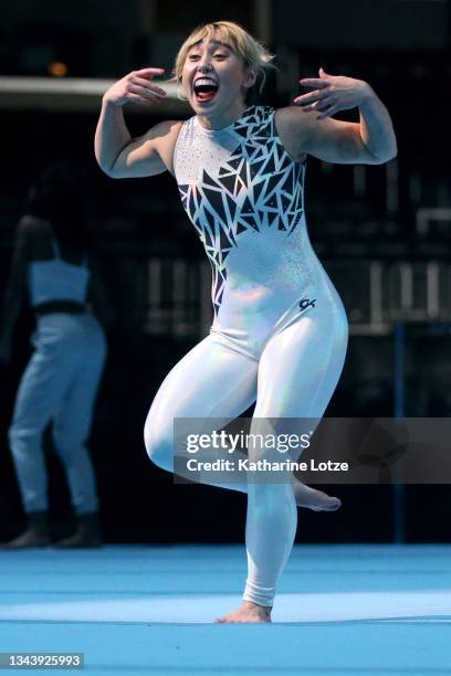 Katelyn Ohashi performs during the Gold Over America Tour at Staples Center on September 25, 2021 in Los Angeles, California.