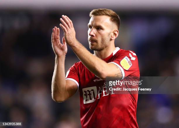Andreas Weimann of Bristol City acknowledges the fans following the Sky Bet Championship match between Millwall and Bristol City at The Den on...