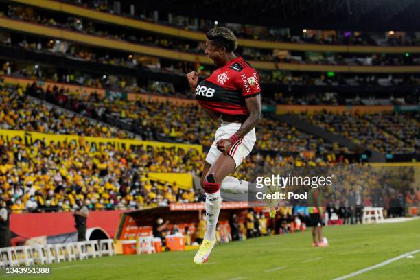 Bruno Henrique of Flamengo celebrates after scoring celebrates after scoring during a semifinal second leg match between Barcelona SC and Flamengo as...