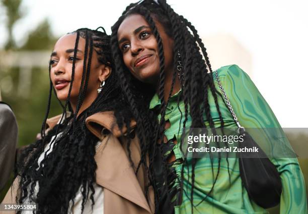 Guests seen outside the Acne show during Paris Fashion Week S/S 2022 on September 29, 2021 in Paris, France.