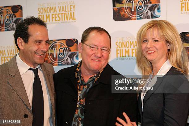 Tony Shalhoub, John Lasseter, Bonnie Hunt during 10th Annual Sonoma Valley Film Festival Gala - Arrivals at Sonoma Town Plaza in Sonoma, California,...