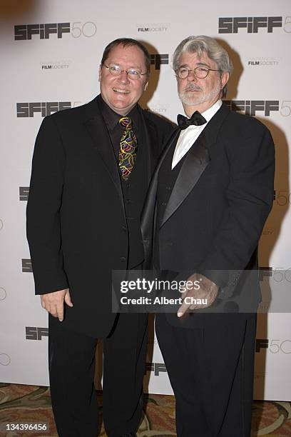 John Lasseter and George Lucas during 50th Annual San Francisco International Film Festival - Film Society Awards Night at Westin St. Francis Hotel...