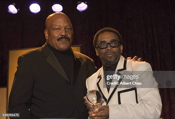 Jim Brown and Spike Lee during 50th Annual San Francisco International Film Festival - Film Society Awards Night at Westin St. Francis Hotel in San...