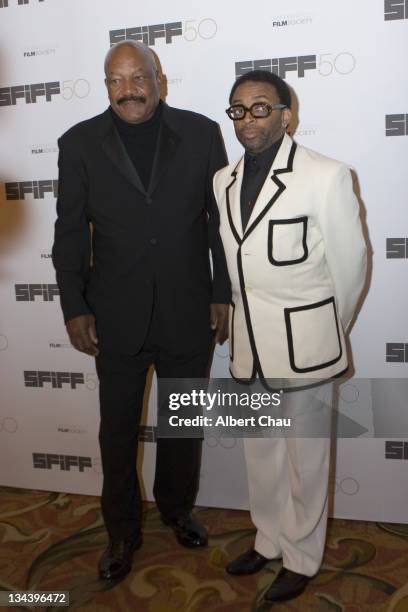 Jim Brown and Spike Lee during 50th Annual San Francisco International Film Festival - Film Society Awards Night at Westin St. Francis Hotel in San...