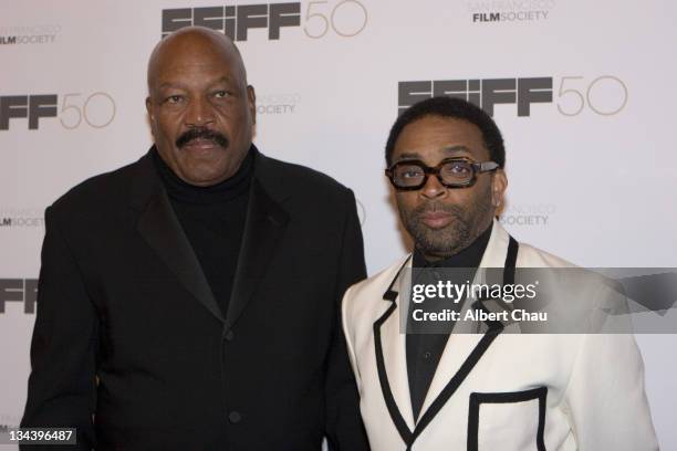 Jim Brown and Spike Lee during 50th Annual San Francisco International Film Festival - Film Society Awards Night at Westin St. Francis Hotel in San...