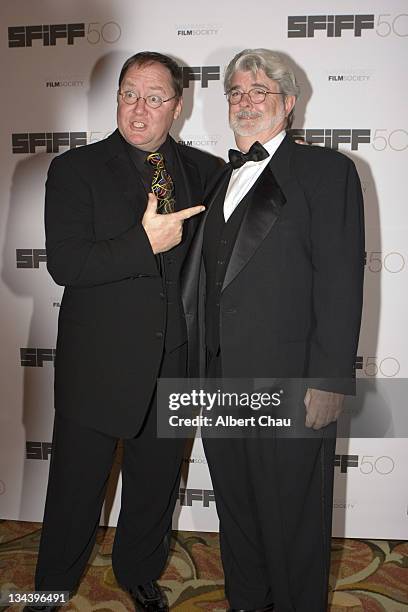 John Lasseter and George Lucas during 50th Annual San Francisco International Film Festival - Film Society Awards Night at Westin St. Francis Hotel...