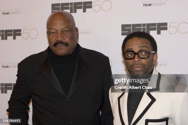 Jim Brown and Spike Lee during 50th Annual San Francisco International Film Festival - Film Society Awards Night at Westin St. Francis Hotel in San...