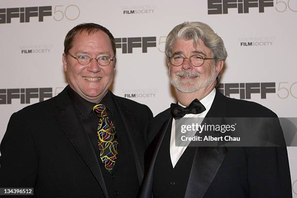 John Lasseter and George Lucas during 50th Annual San Francisco International Film Festival - Film Society Awards Night at Westin St. Francis Hotel...