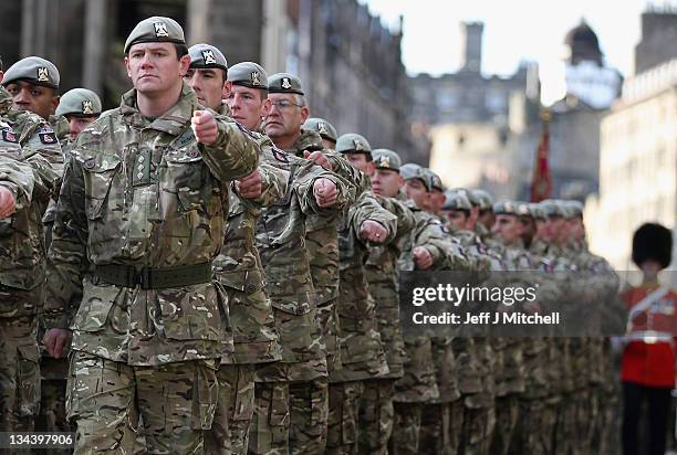 Royal Scots Dragoon Guards march down the Royal Mile during a Homecoming Parade to mark their return following a successful tour of duty in Helmand...