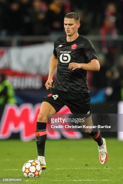 Sven Botman of Lille OSC in action during the UEFA Champions League group G match between FC Red Bull Salzburg and Lille OSC at Stadion Salzburg on...