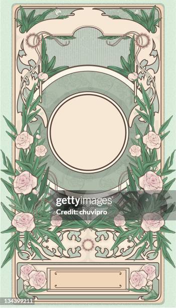 frame art-deco peony - art deco border stock illustrations