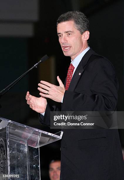 New Jersey Governor Jim McGreevey speaks at Boardwalk Hall before signing legislation pertaining to the casino industry. This was McGreevey's first...