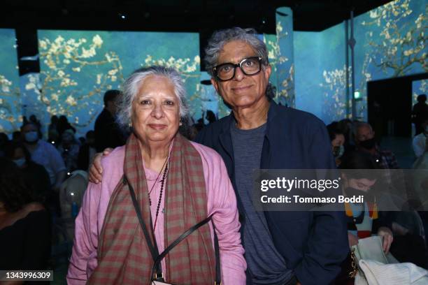 Deepak Chopra and Rita Chopra attend the Lighthouse Immersive & Impact Museums Present: An Intimate Evening with Deepak Chopra at Immersive Van Gogh...