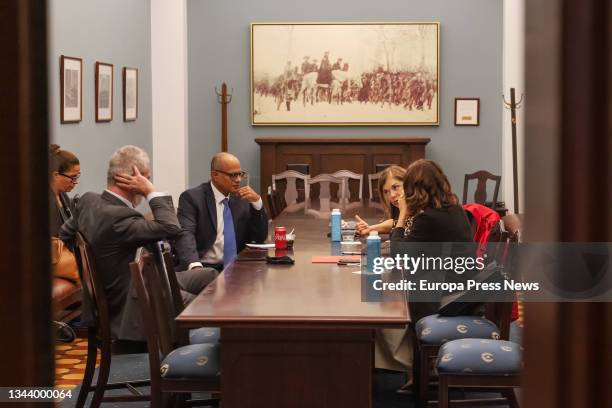 President of the Community of Madrid, Isabel Diaz Ayuso meets with former U.S. Rep Loretta Sanchez in the vicinity of the U.S. Capitol building on...