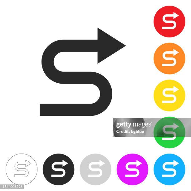 zig zag direction arrow. flat icons on buttons in different colors - letter s 幅插畫檔、美工圖案、卡通及圖標
