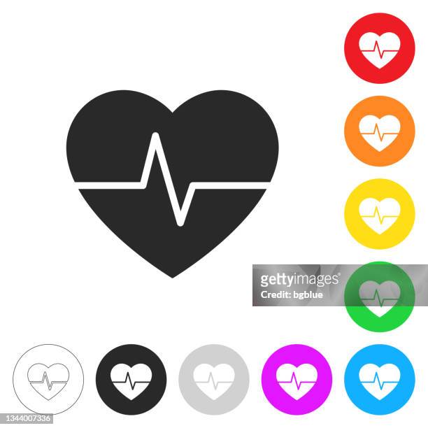 stockillustraties, clipart, cartoons en iconen met heartbeat - heart pulse. flat icons on buttons in different colors - naar de hartslag luisteren
