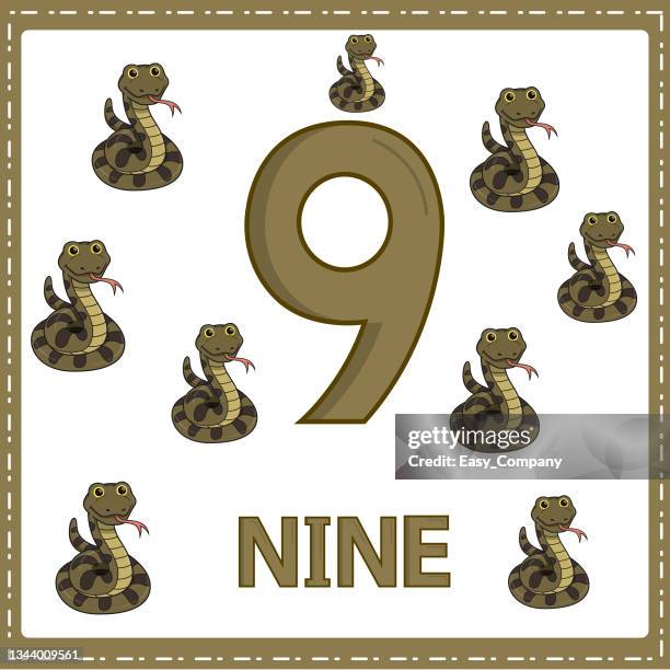 illustrations for numerical education for young children. so that children can learn to count the numbers 9 and 9 snake as shown in the picture in the animal category. - anaconda snake stock illustrations