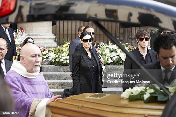 Monica Bellucci and Gaspard Ulliel during Jean-Pierre Cassel Funeral at St Eustache Church of Paris in Paris, France.