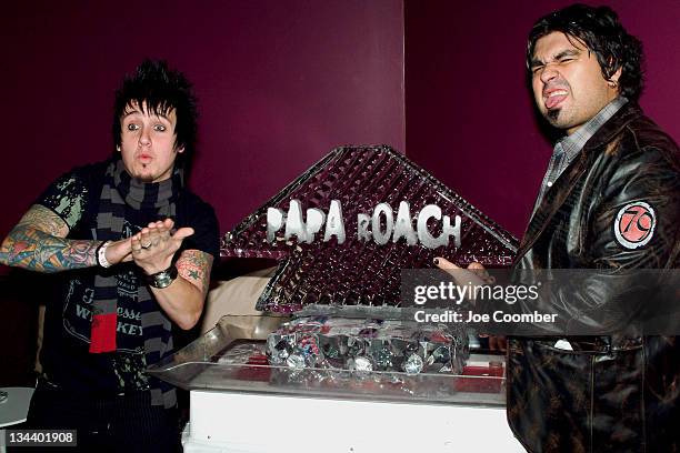 Jacoby Shaddix and Dave Buckner of Papa Roach during Dragonfly Clothing Launch Party Hosted by Papa Roach at Pure in Las Vegas, Nevada, United States.