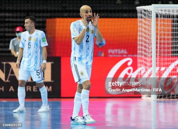 Damian Stazzone of Argentina looks on during the FIFA Futsal World Cup 2021 Semi-Final match between Brazil and Argentina at Kaunas Arena on...