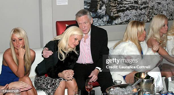 Holly Madison and Hugh Hefner during Hugh Hefner and International Images Launch the Playboy Legacy Collection at Republic in Los Angeles,...