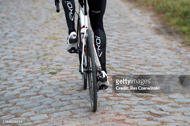 Detail view of Connor Swift of United Kingdom and Team Arkéa - Samsic during the 118th Paris - Roubaix 2021 - Training Day 1 / #ParisRoubaix / on...