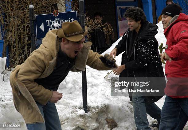 Kevin Dillon, Adrian Grenier and Jerry Ferrara during 2005 Sundance Film Festival - Taping of "Entourage" - January 27, 2005 at Main Street in Park...