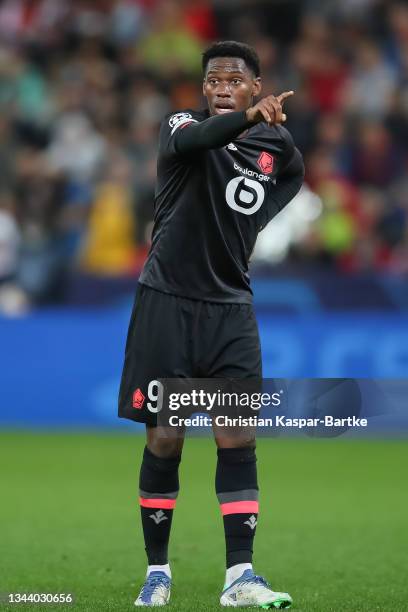 Jonathan David of Lille OSC gestures during the UEFA Champions League group G match between FC Red Bull Salzburg and Lille OSC at Stadion Salzburg on...
