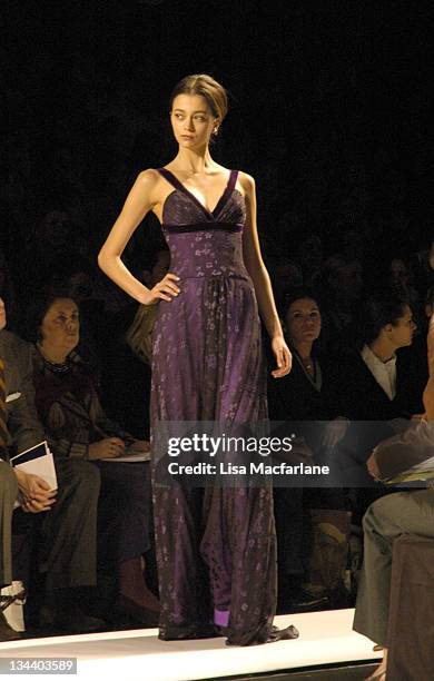 Morgane Dubled wearing Carolina Herrera Fall 2005 during Olympus Fashion Week Fall 2005 - Carolina Herrera - Front Row and Runway at The Tent, Bryant...