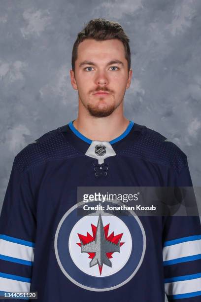 Dylan Samberg of the Winnipeg Jets poses for his official headshot for the 2021-2022 season on September 22, 2021 at the Bell MTS Iceplex in...
