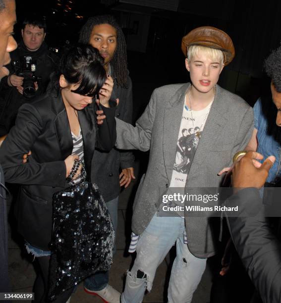 Lily Allen and Agyness Deyn seen outside Bungalow 8 nightclub on March 13, 2008 in London, England.