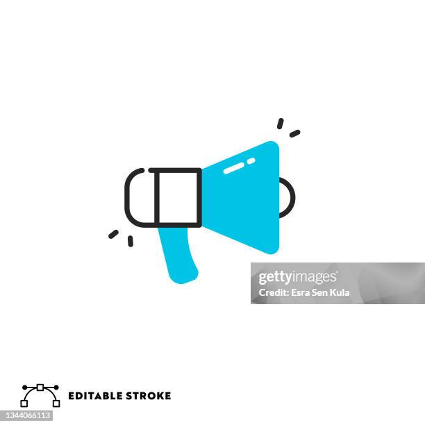 megaphone flat line icon with editable stroke - announcement message stock illustrations