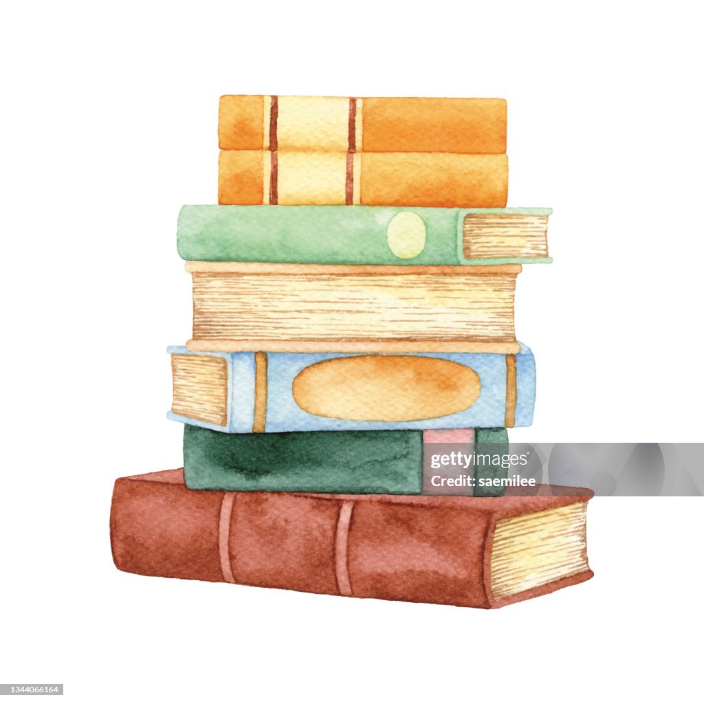 Watercolor Book Stack