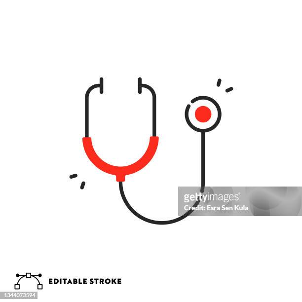 stethoskop-symbol für flache linien mit bearbeitbarem strich - computer virus stock-grafiken, -clipart, -cartoons und -symbole