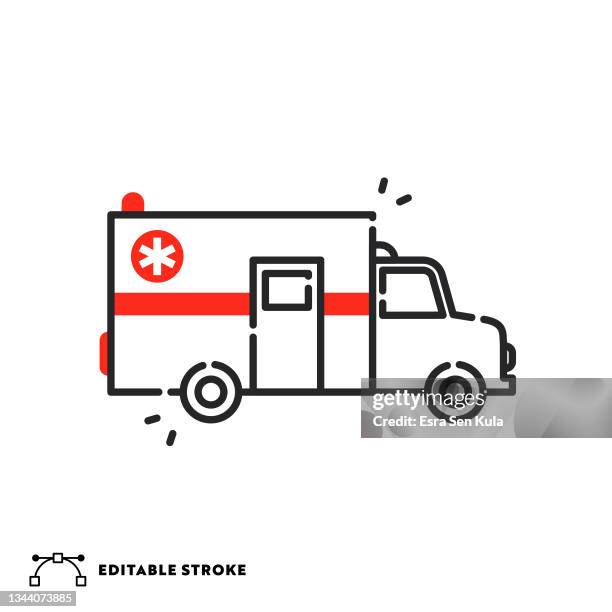 ambulance flat line icon with editable stroke - emergency light white background stock illustrations